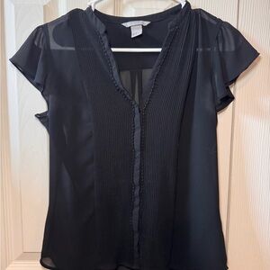 H&M Black Sheer Pintuck V-Neck Blouse